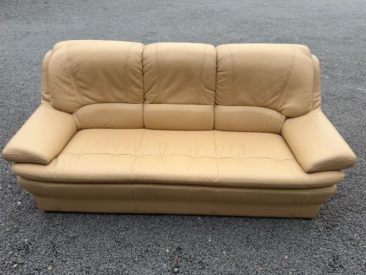 Moderne Echtleder Sitzgarnitur 3-2-1 in Beige – sehr gepflegt
